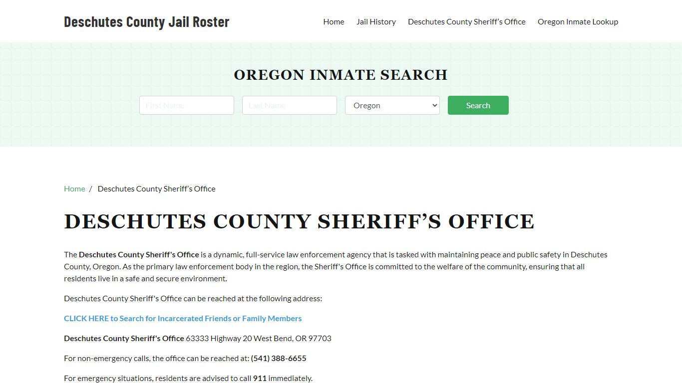 Deschutes County Sheriff Office, OR, Arrest Warrants Search