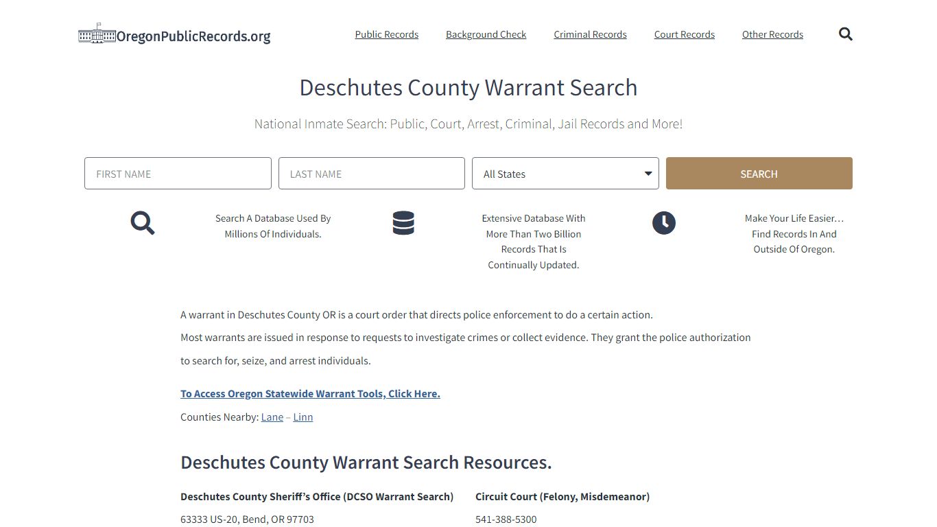 Deschutes County Warrant Search: OR Jail & DCSO Arrest Check